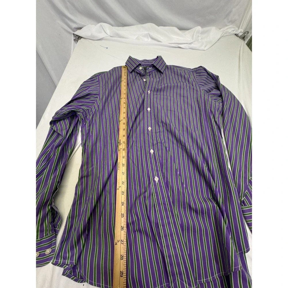 Polo Ralph Lauren Button Down Size Large 16 1/2‎ Y2K Purple/green Stripe Preppy